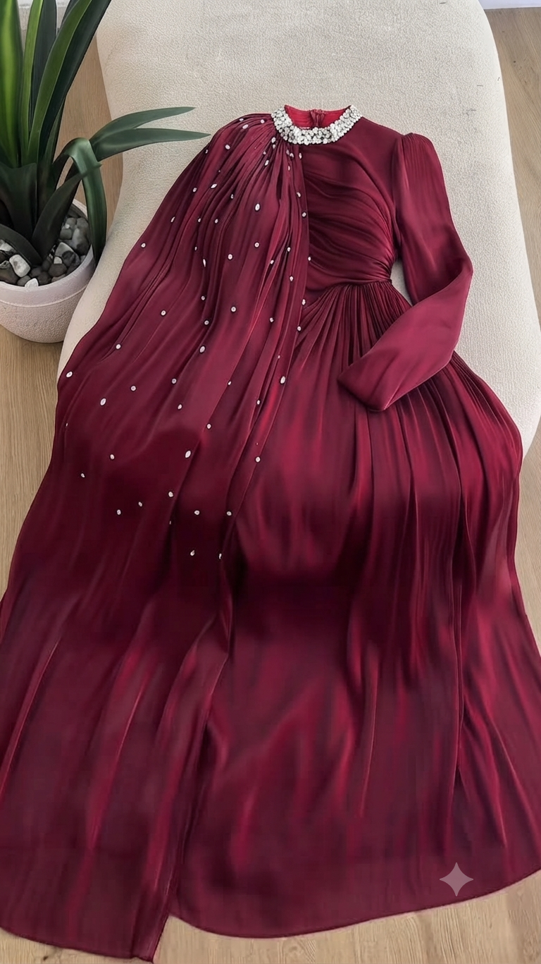 Premium Stones Embellished Cape Gown for Women | Evening & Party Wear