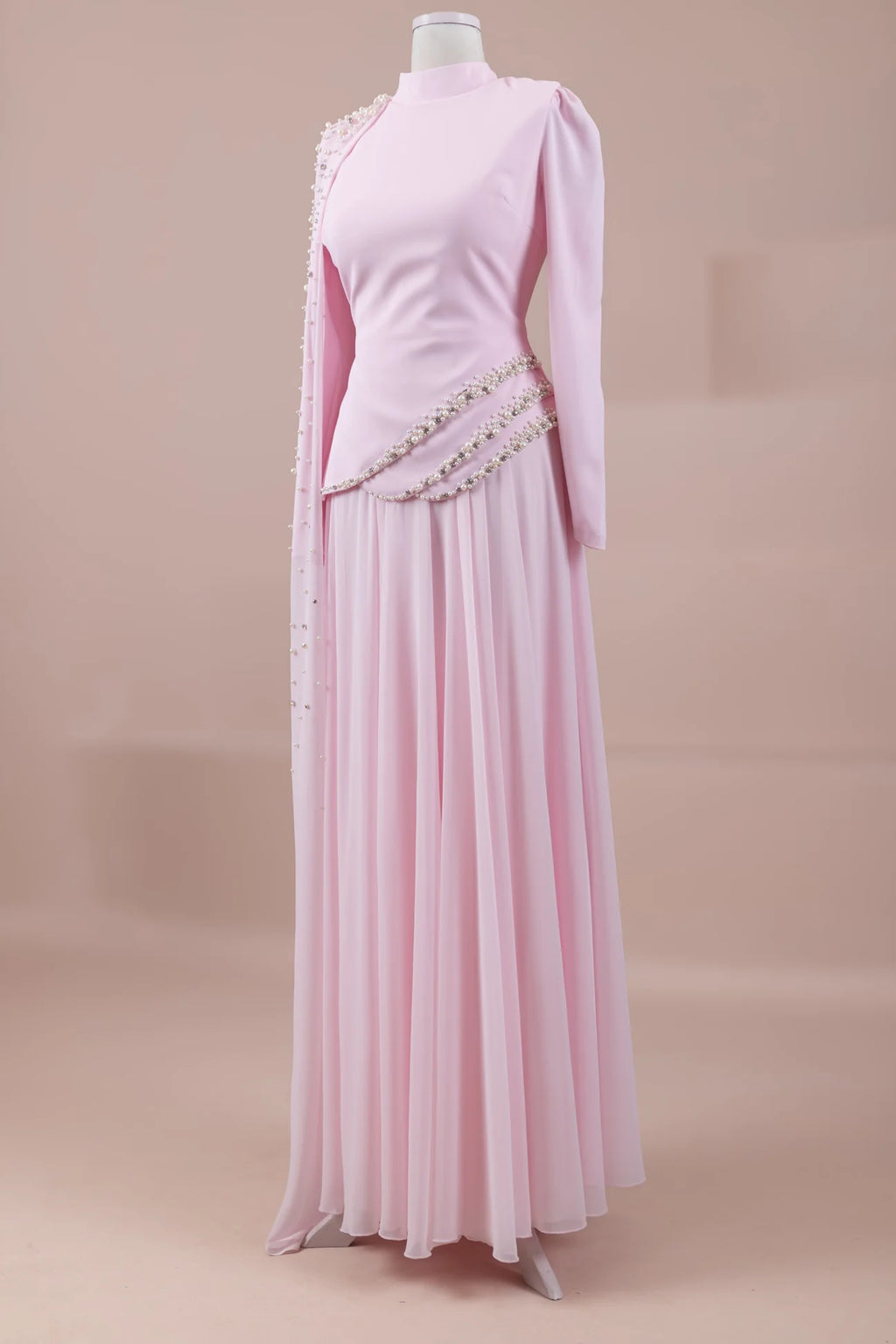 Woman wearing multiple colors available luxury crystal stone work top and skirt — embellished chiffon modest abaya by Rubab's Hijab